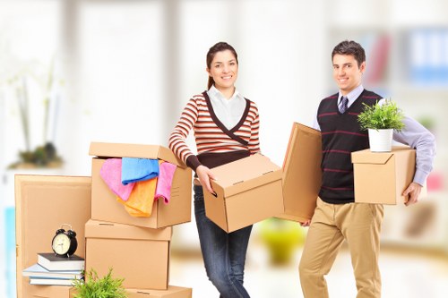 Packed boxes and protective wrapping prepared for house removals