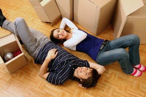 Packed boxes and furniture prepared for a house move in Beckenham